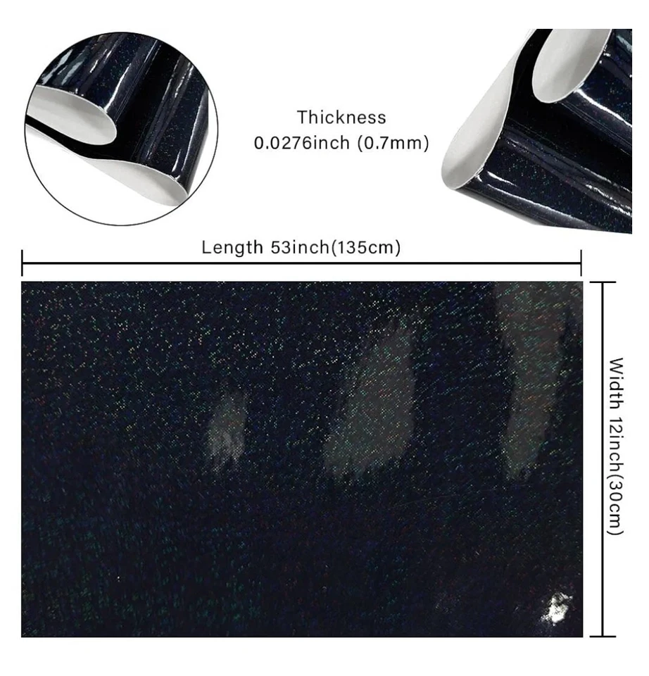 Holographic Laser Flash Crystal Black PU Faux Leather Fabric, 12''X53" Roll - Image 3 of 3