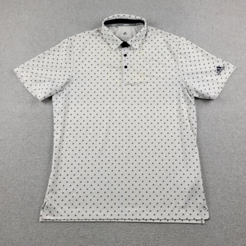 Adidas Polo Shirt Adult L White Blue Trefoil Print Logo Golfing Casual Mens
