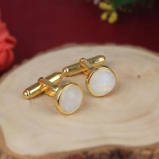 Rainbow Moonstone 925 Sterling Silver Gold Cufflinks Jewelry Gift For Mens