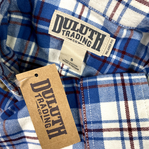Duluth Trading Co Flannel Shirt Men's Small Blue Plaid NWT eBay
