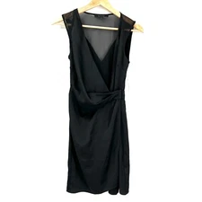 NEW ALLSAINTS Anika Satin tuxedo cocktail Back Wrap Sheath Dress Black LBD 6