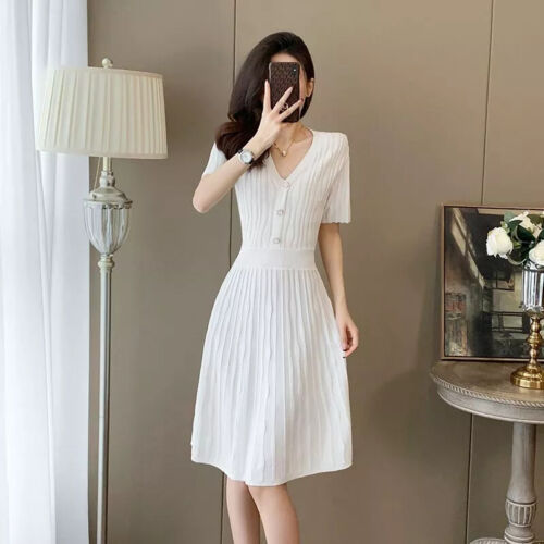 Vestido Mujer Corto Elegante Blanco Suave Elástico En Suéter 07697 - Imagen 2 de 10