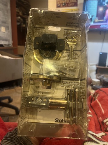 Schlage Deadbolt Double Cylinder B160NV Bright Brass 605 New In Sealed Pack - Picture 2 of 4