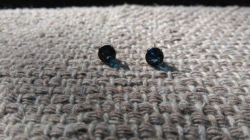 14k White Gold Brazilian London Blue Topaz Stud Earrings - Picture 2 of 3