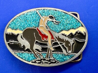 Vintage S.S.l. Handcrafted Belt Buckle‎ Indian On Horse Gemstone Inlay Southwest Vintage S.S.l. Handcrafted Belt Buckle Indian On Horse  main image 3