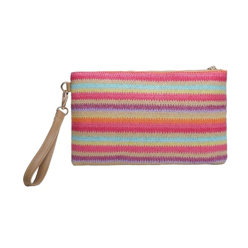 Female Rainbow Handbag Woven Casual Contrast Color Straw Bag Purse - Picture 12 of 14