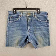 Lee Women s Cut Off Denim Shorts 31X6 Mid Rise Raw Hem Distressed Dark Wash VTG