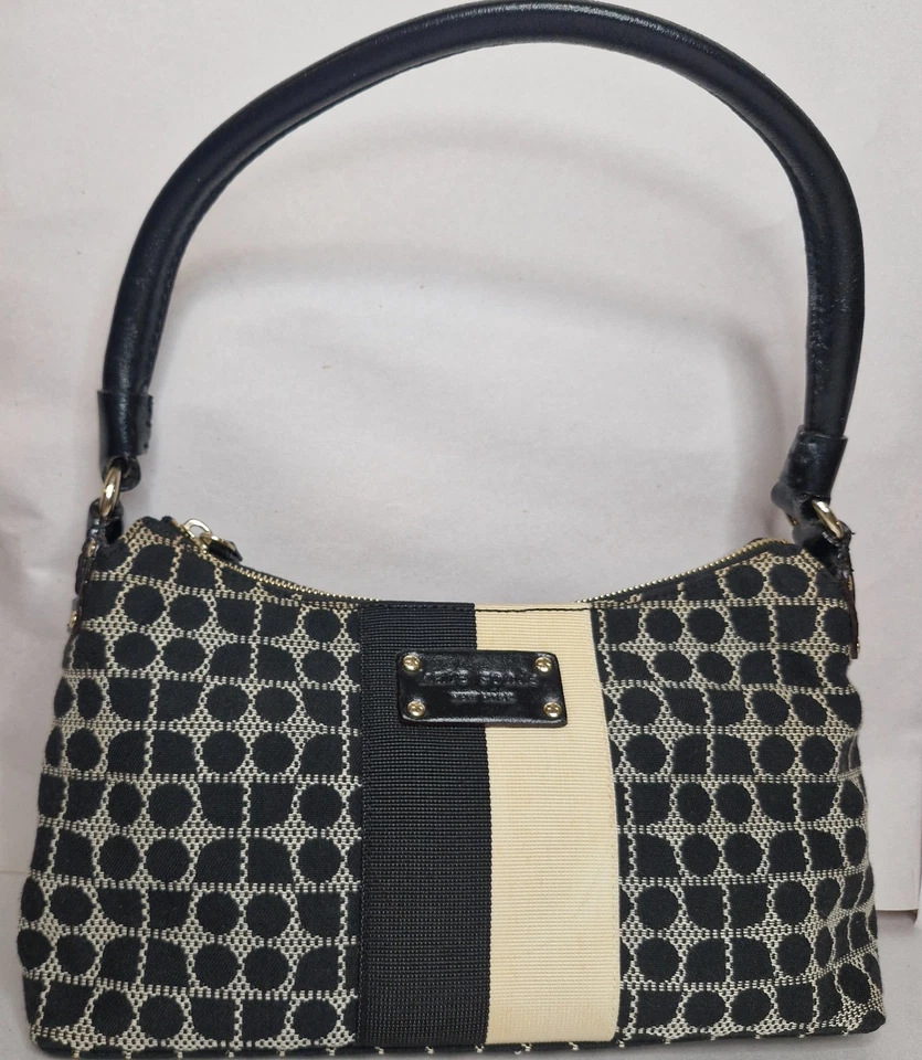 Kate Spade New York Top Handle Small Black Clutch Fabric Canvas Enamel Leather - image 2 of 4