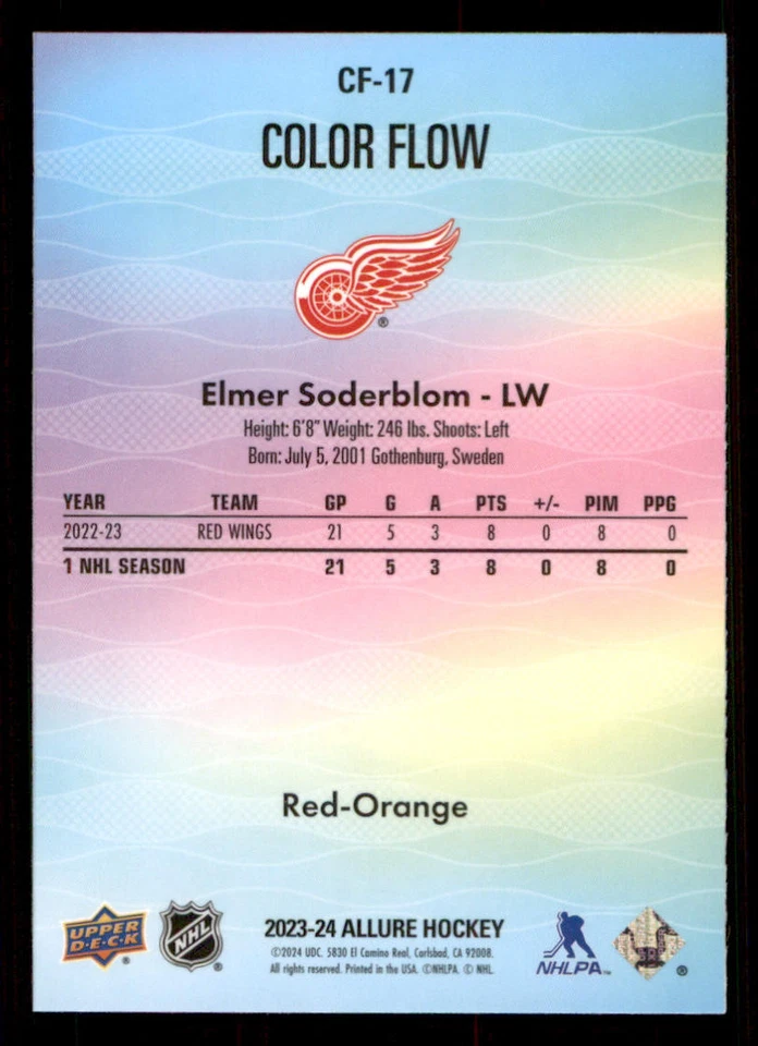 2023-24 Upper Deck Allure Color Flow Red Orange #CF17 Elmer Soderblom - Image 2 of 2