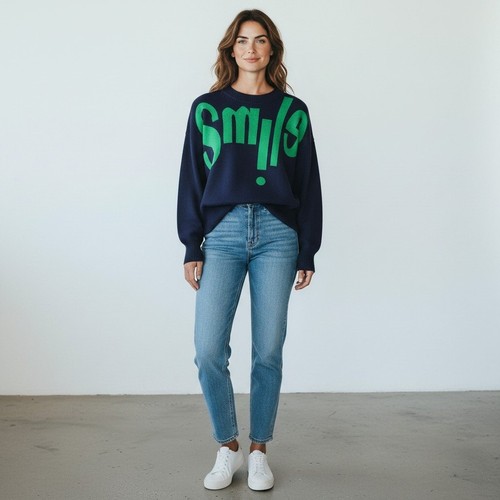 $265 Sandro Paris Smile Pullover Sweater Size 1 Women Small Navy Green