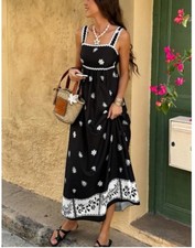 ZARA NEW WOMAN STRAPPY PRINTED MIDI DRESS BOW AT BACK BLACK Size S REF:1165/092