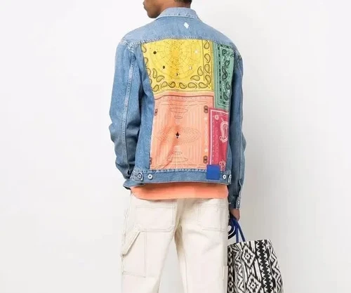 COUNTY OF MILAN  Marcelo Burlon bandana-print denim jacket sz M mspr $945 - product listing photo