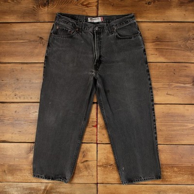 Levis 550 Jeans 35x25 Herren Schwarz Relaxed Taper Faded Zip Fly Mid Rise Denim