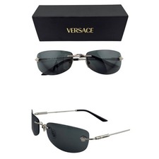 Versace Mod 2275 Rimless Sunglasses Silver Medusa Dark Grey Lens Italy Authentic