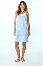 Ann Taylor Loft Dress Size 8 Blue White Floral Sleeveless Embellished Neck