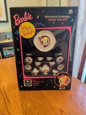 NIB 1995 Barbie Doll NRFB Miniature Nostalgic China Tea Party Set Plush Case
