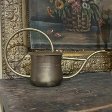Vintage Brass Watering Can With Long Spout Hold Appx 2 Cups  21.5” L X 6.75” T