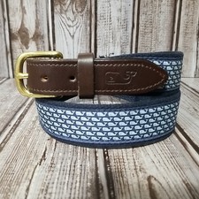 Vineyard Vines Golf Belt Blue Whale Pattern Brass Buckle Boys Size 28 Ships Fast