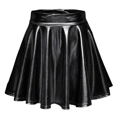 Damen Metallic Shiny Elastische Taille Eleganter Minirock ALigne Skater J...