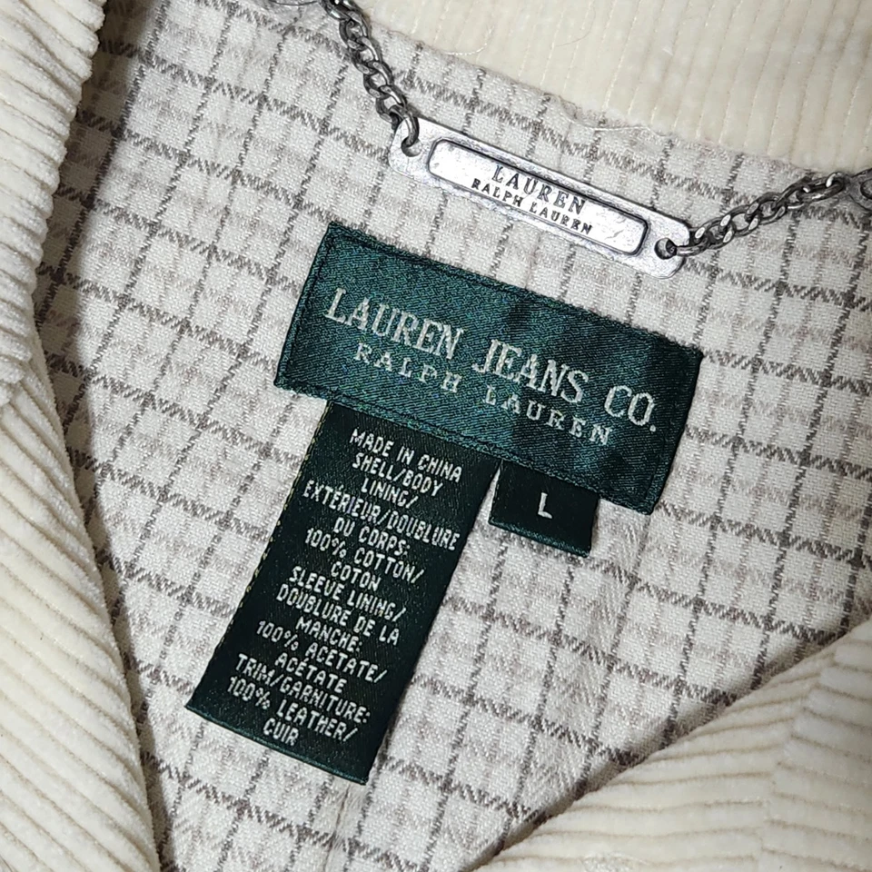 Lauren Ralph Lauren Corduroy Blazer/Jacket Suede elbow Patches Ivory sz L *Read* - Image 3 of 4