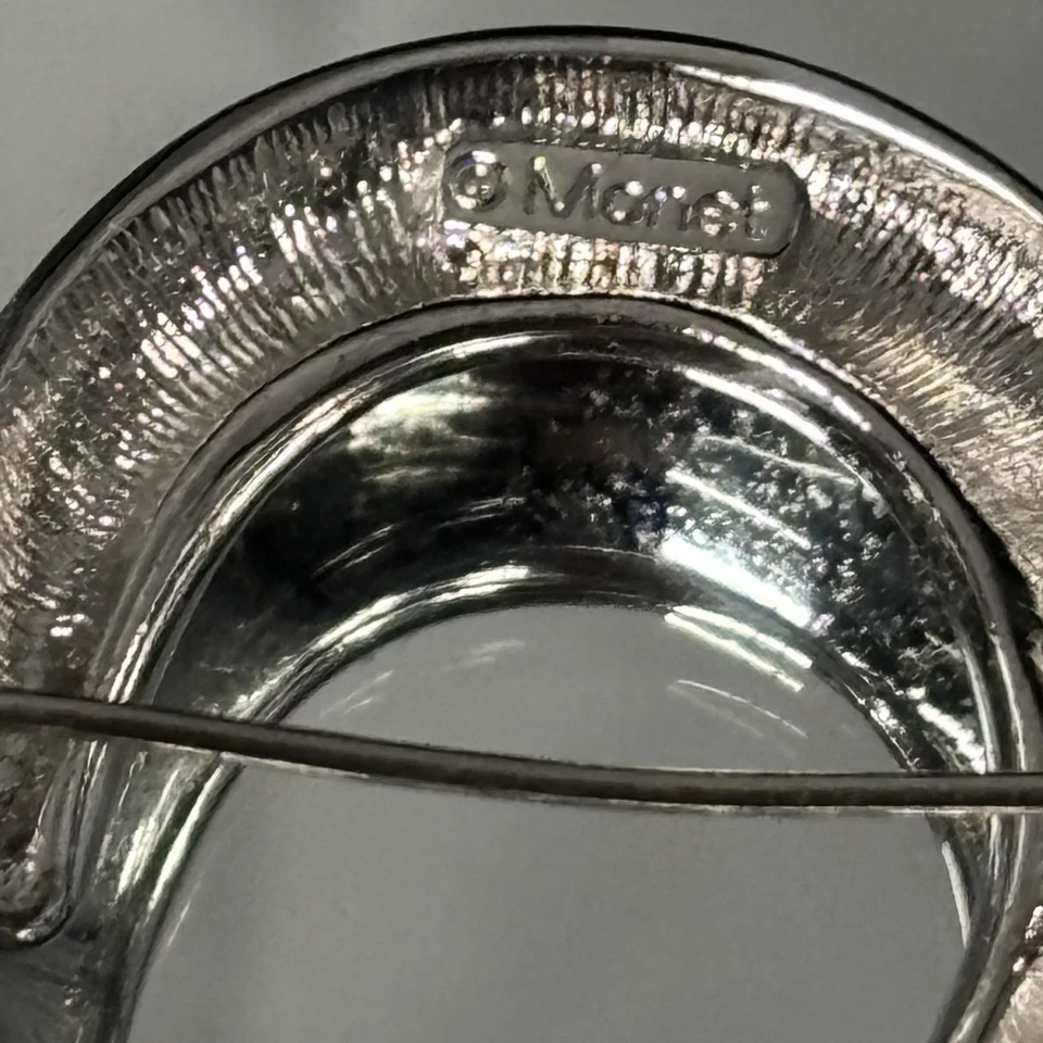 Broche Pin Corazón Tono Plata Monet Modernista Diseño Abierto Firmado Joyería Vintage Foto 4 de 4