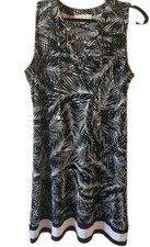 Michael Kors Womens Black White Floral Leaves Lace Up Neckline Dress LARGE