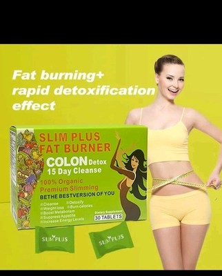 SLIM PLUS FAT BURNER Colon Detox-15 Days Cleanse 100% Organic (2 Packs-30 Days)