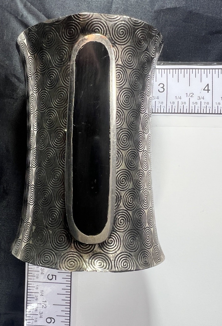 Tooled Statement Cuff Bracelet Silver Black Metal… - image 7