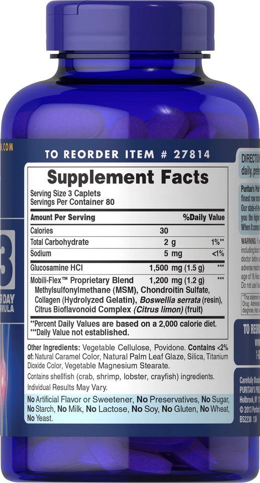 Puritans Pride Double Strength Glucosamine Chondroitin MSM Joint Soother 240Caps - Image 3 of 4