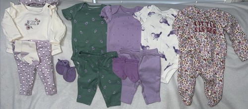Paket Baby Mädchen Gr. Neugeborene lila Kleiderschrank 12 Teile - Bild 1 von 7