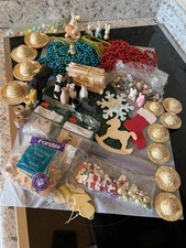 Miscellaneous craft supplies, wood items, easter items, beads, straw hats,