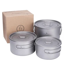 Boundless Voyage Camping Cookware Lightweight Cooking Pot Set Titanium Pot Po...
