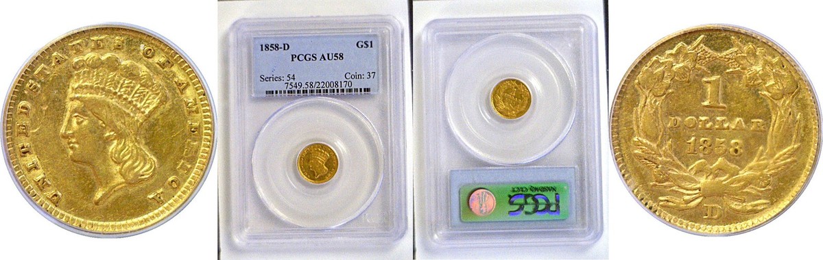 1858-D G$1 Princess One Dollar Gold - PCGS AU-58 | eBay