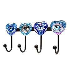 Coat Rack Wall Mounted 4 Hooks Heart Shaped Eyes Metal Decorative Hanger Key