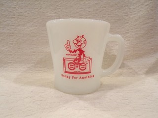Anchor Hocking REDDY FOR ANYTHING Reddy Kilowatt Slogan Character Coffee Mug
