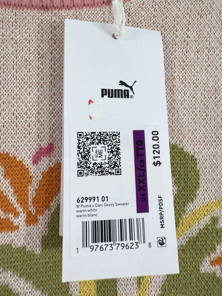 Nuevo Suéter Puma Dani Dazey XXL Mujer Rosa Floral Manga Larga Intarsia Tejido Top Foto 2 de 4