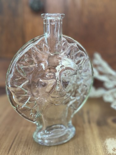 Bottiglia di vetro trasparente vintage viso sole vaso bocciolo mod celeste bottiglia profonda 7" - Foto 9 di 9