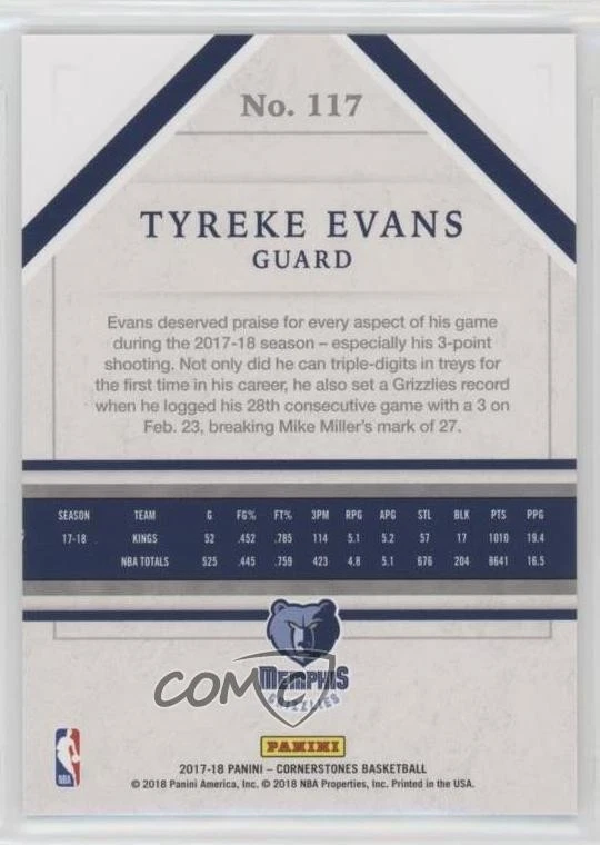 2017-18 Panini Cornerstones Granite /25 Tyreke Evans #117 - Image 2 of 2