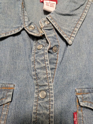 Levis Damen Hemd Blau Größe L Denim Perlen Druckknopf Ärmellos Sägezahn - Bild 5 von 8