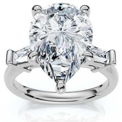 5 1/2 kt zertifizierter Birne & Baguette Diamant Verlobungsring Gold Lab Grow (G/VS2)