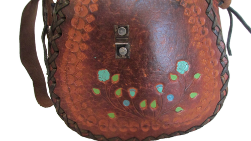 Vintage 1970's Handtooled Painted Floral Leather Boho Shoulder Purse - Picture 3 of 11
