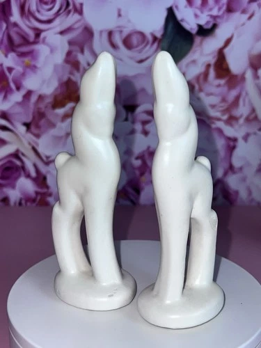 SET OF 2 Art Deco Collectible Haeger White Deer Fawn  Numbered Vintage RARE