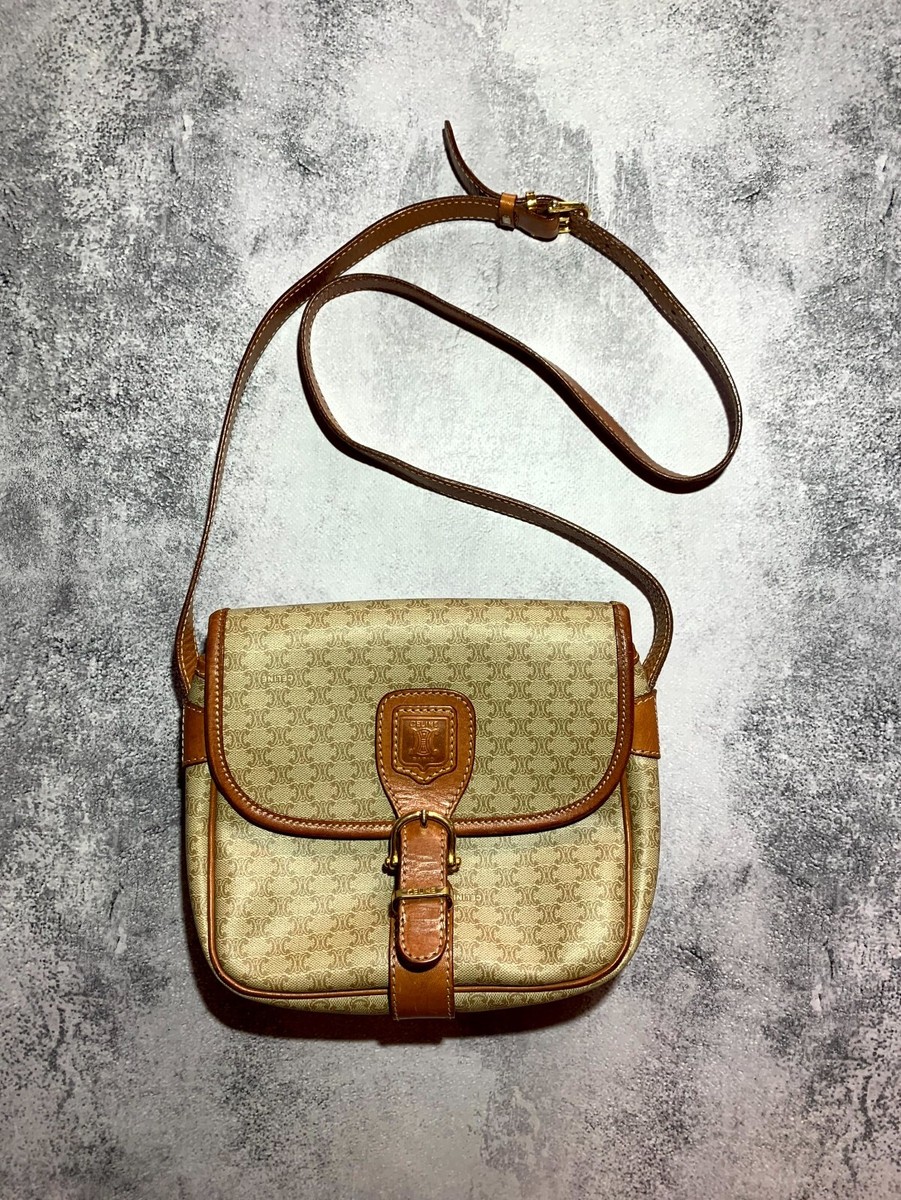 Vintage Old Celine Leather Shoulder Bag Crossbody Macadam Blason