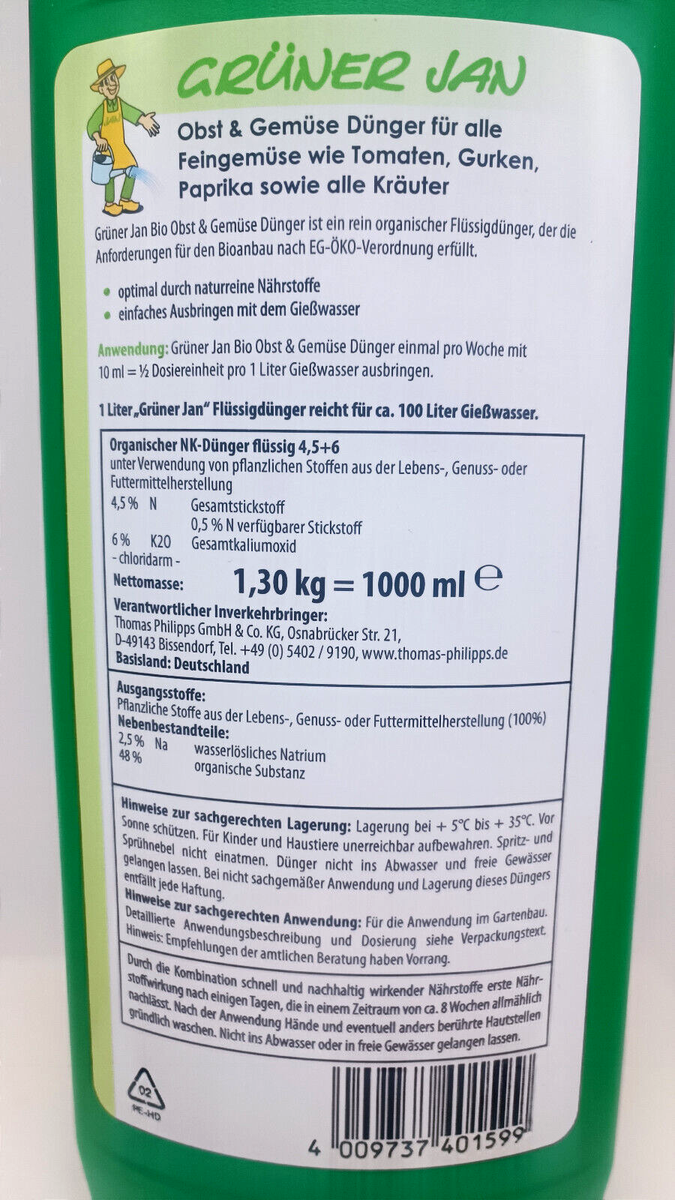 Gemsednger 2x 1 L Obst Tomaten Gurken Paprika Grner Jan Flssigdnger  NEU | eBay.de