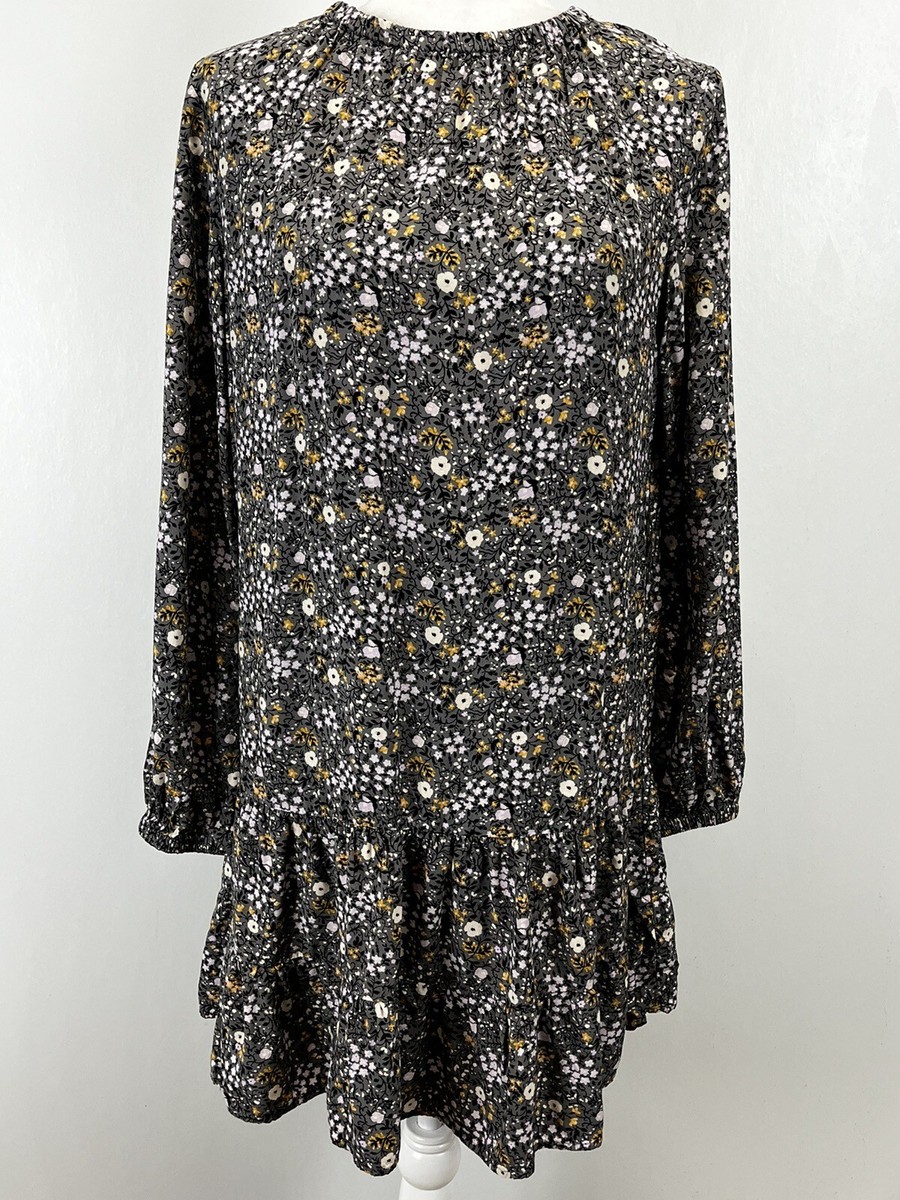LOFT Outlet Ditsy Floral Mini Dress Small VGUC Long Sleeve Shift Ruffle Hem  | eBay