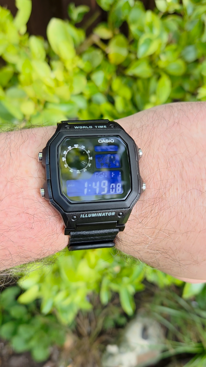 CASIO AE-1200WHD. Royale World Time Watch Mod. Black/Blue Negative