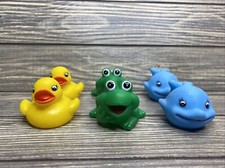 Vintage Plastic Rubber Bath Tub Squeak Toys Ducks Frogs Whales Lot of 6