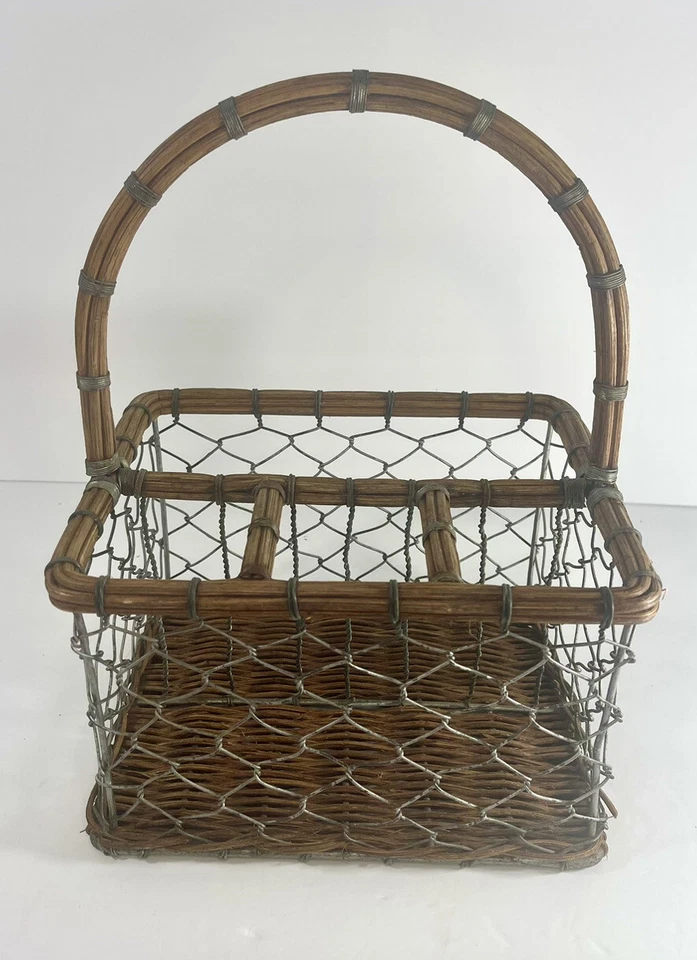 Carrito organizador de cubiertos de metal de mimbre Pottery Barn granja campo rústico Foto 2 de 4