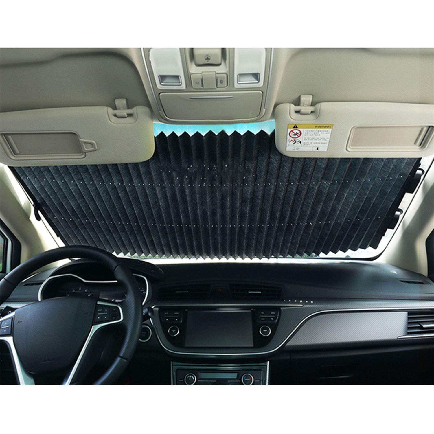 Car Retractable Windshield Large Sunshade Protector for 3 Suction Cups.