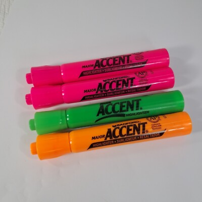 #ad Vintage Sanford Major Accent Highlighters set Broad Point hot pink green orange $33.00